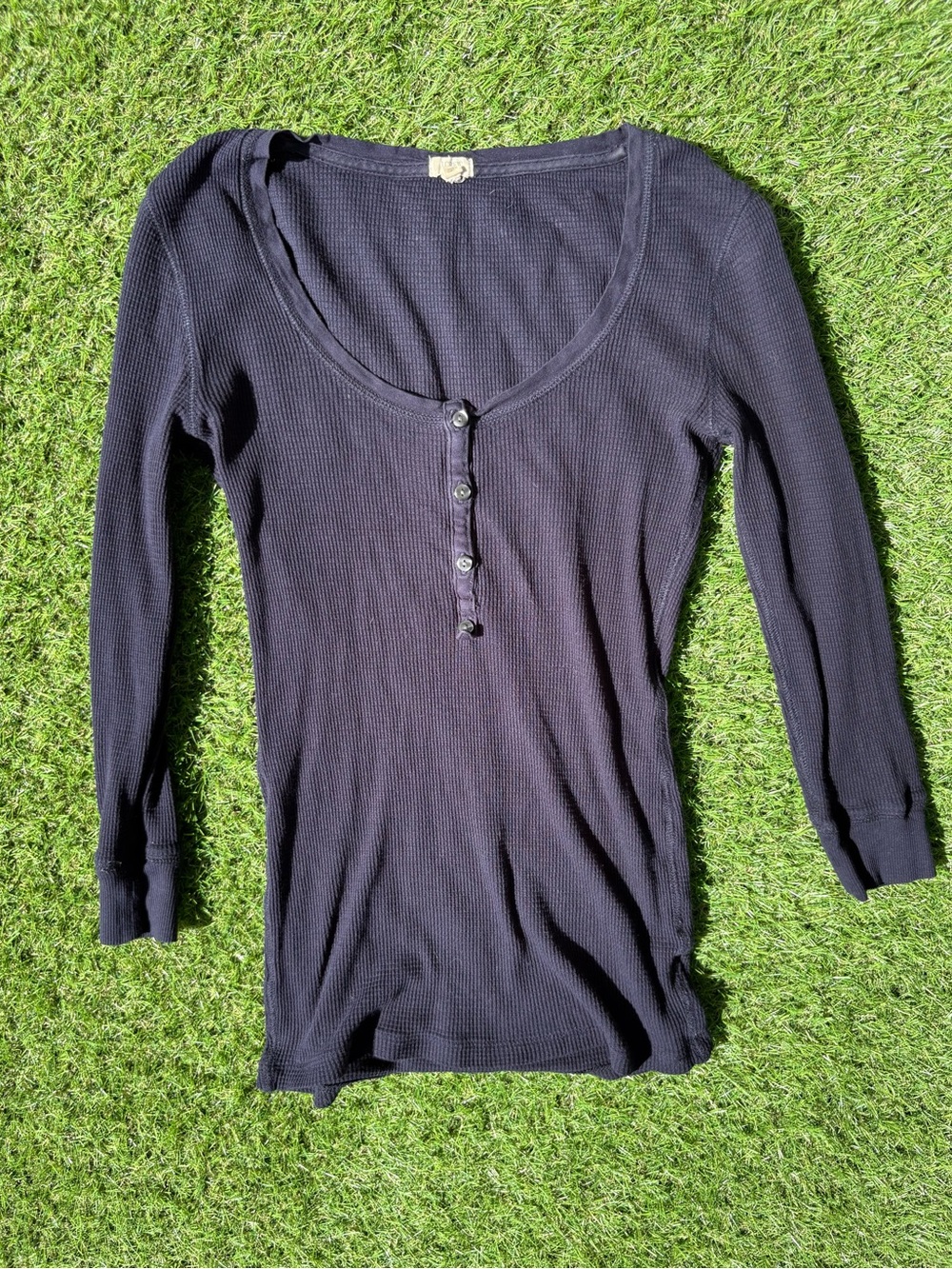 J. Crew Black/Blue Ribbed Henley Long Sleeve Top